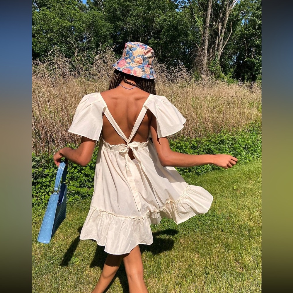 Free People Cream Ruffled Mini Dress - Picture 2 of 9